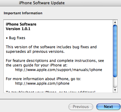 iPhone firmware 1.01 update